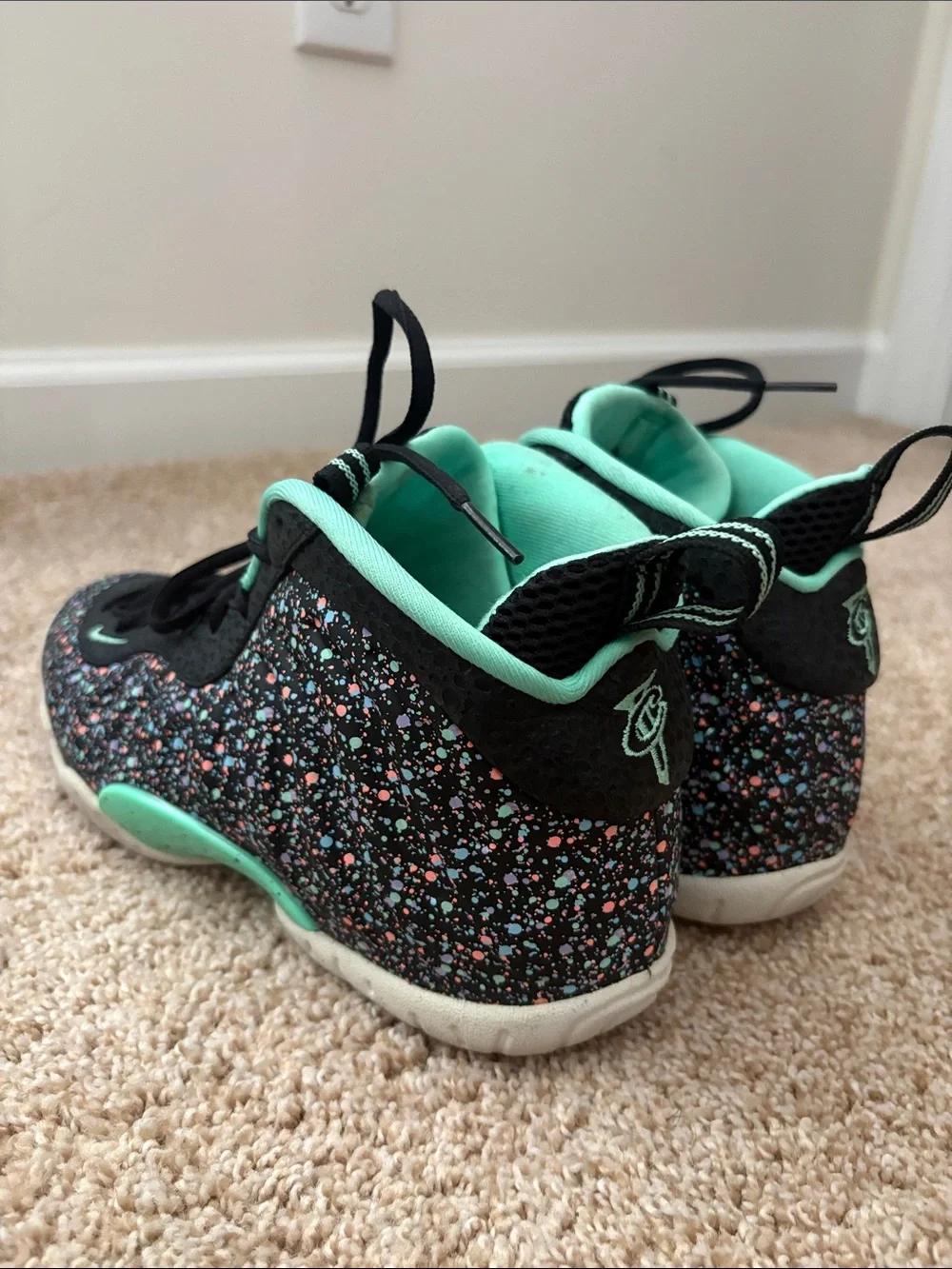 Nike Kids Little Posite One GS Black with Mint and Multicolor Speckle